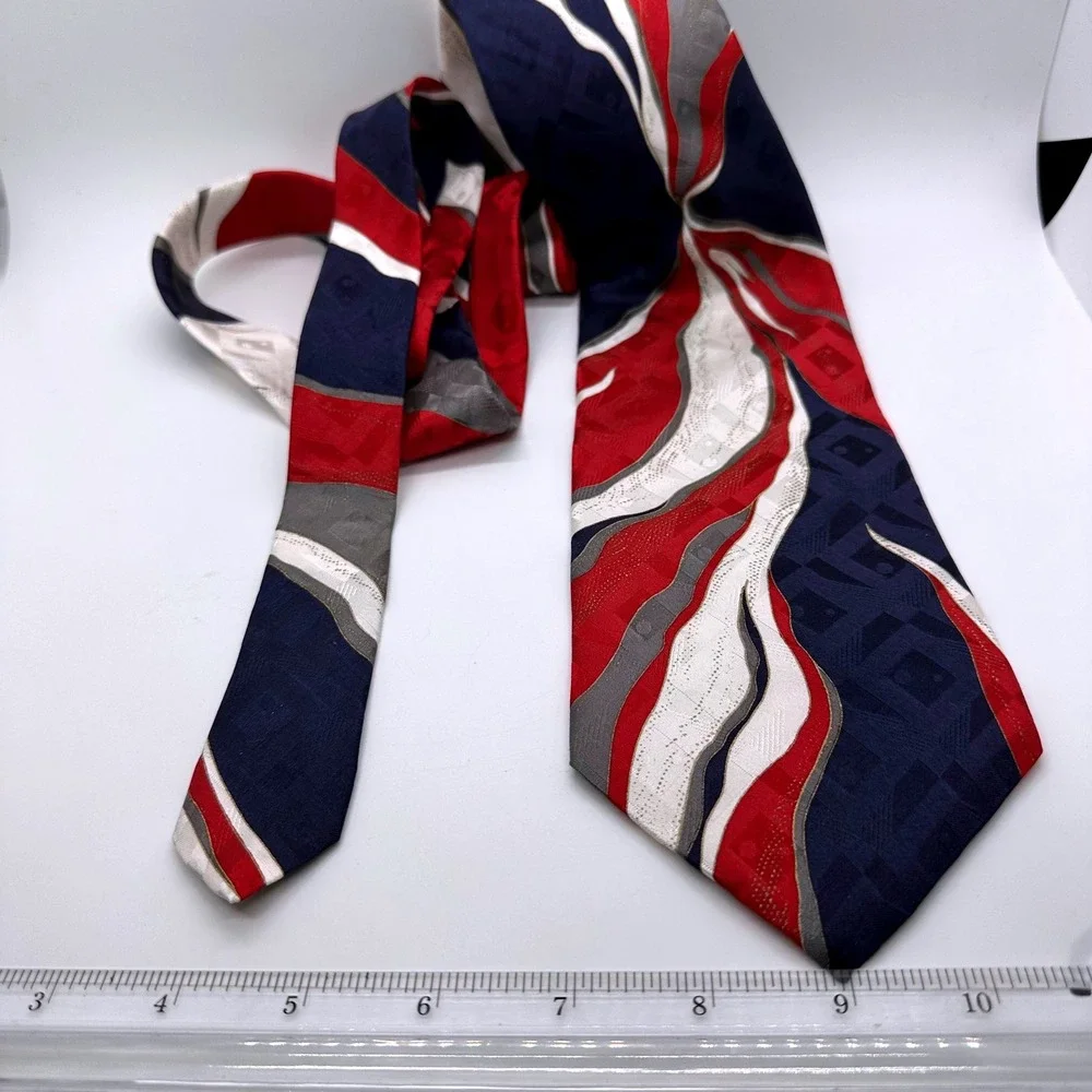Viazza Silk Tie Abstract Vibrant Red White Blue Patterned Business Casual Office